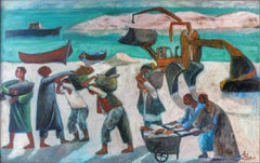 "Quarry Fisherman" Oil painting 39" x 55" inch by Omar Abdel Zaher