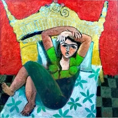 "Reclining Woman" Oil painting 27.5" x 27.5" inch by Omar Abdel Zaher