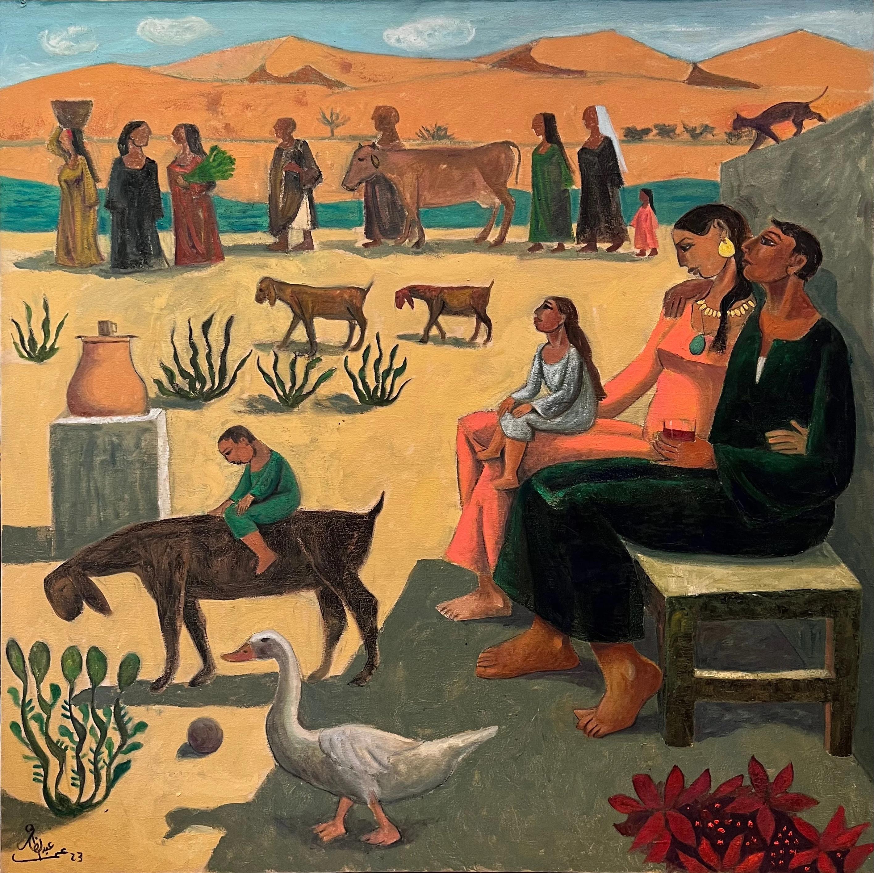 "Compromiso rural II" Pintura al óleo 51" x 51" pulgadas por Omar Abdel Zaher
