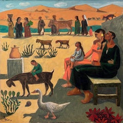 "Rural Engagement II" Oil painting 51" x 51" inch by Omar Abdel Zaher