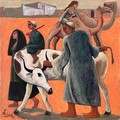 Peinture à l'huile "Taurus" 29" x 29" pouces par Omar Abdel Zaher