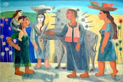 "Village Gathering" Oil painting 39" x 59" inch by Omar Abdel Zaher