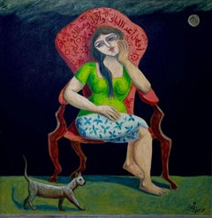 "Waiting" Figurative Oil Painting 43" x 39" inch by Omar Abdel Zaher