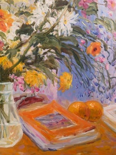 « Colors », Malva, huile originale sur toile, nature morte impressionniste, 81,28 x 81,28 cm