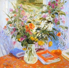 "Colors", Malva, Original Oil on Canvas, Impressionistic Still-Life, 32x32 in.