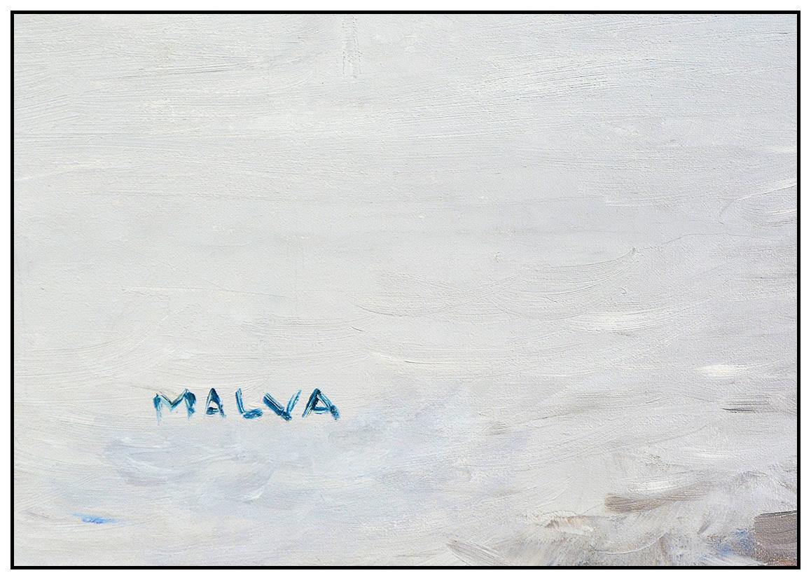 Omar Malva Large Oil Painting On Canvas Original Seascape Signed Framed Artwork - Gray Landscape Painting by Omar Hamdi Malva