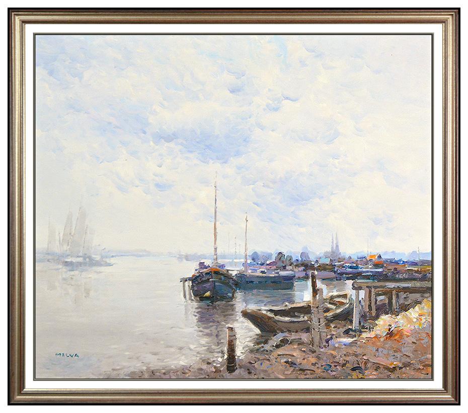 Omar Hamdi Malva Landscape Painting - Omar Malva Large Oil Painting On Canvas Original Seascape Signed Framed Artwork