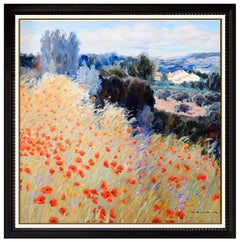 Vintage Omar Malva Large Painting Original Oil On Canvas Signed Flower Landscape Artwork