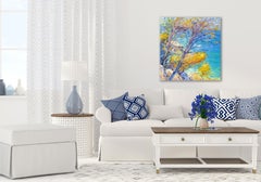 « Riviera Coast », Malva, Huile/toile originale, paysage impressionniste, 81 x 81 cm.