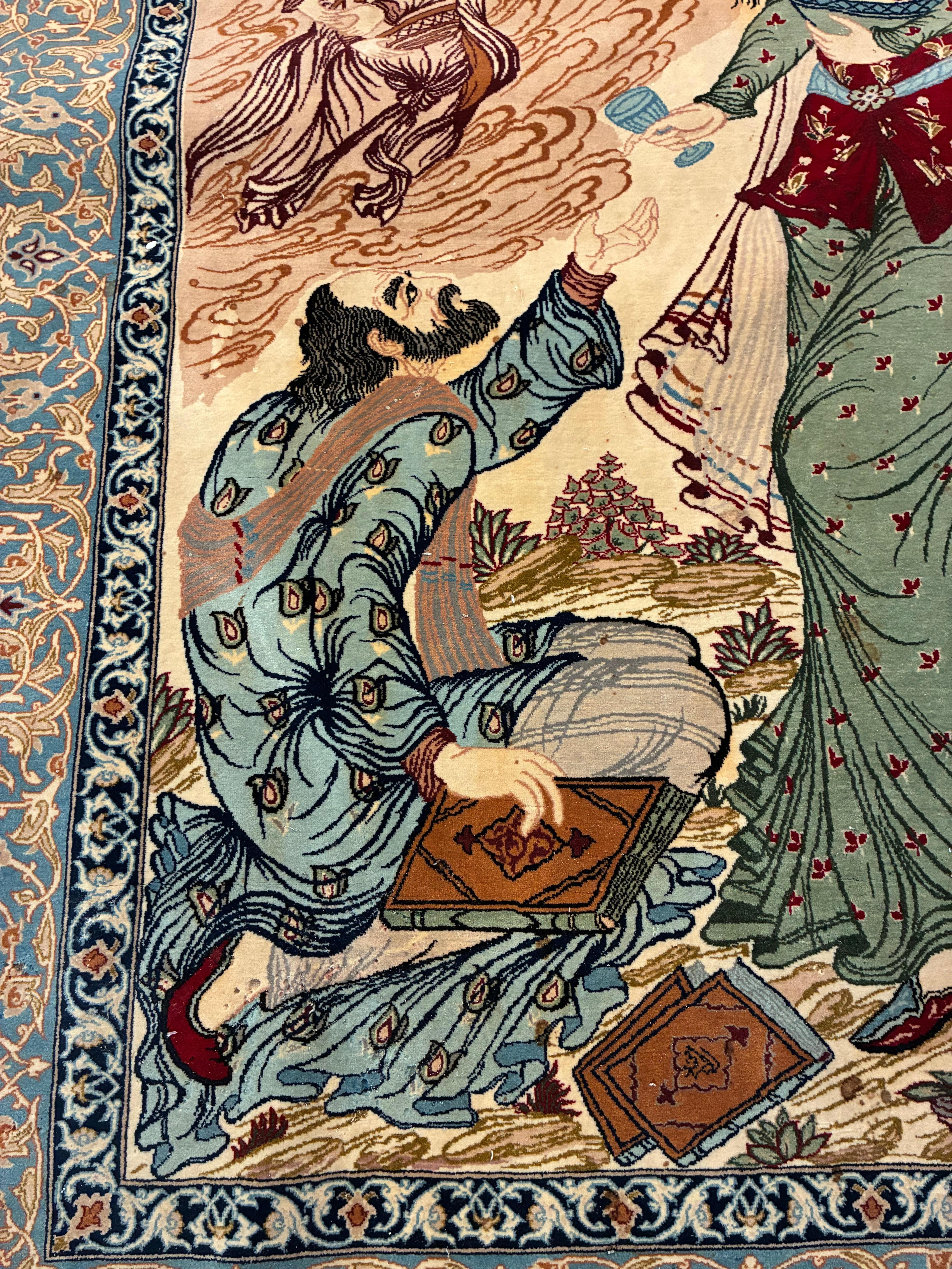 Art Deco Omar Khayam Esfahan wool and silk carpet For Sale