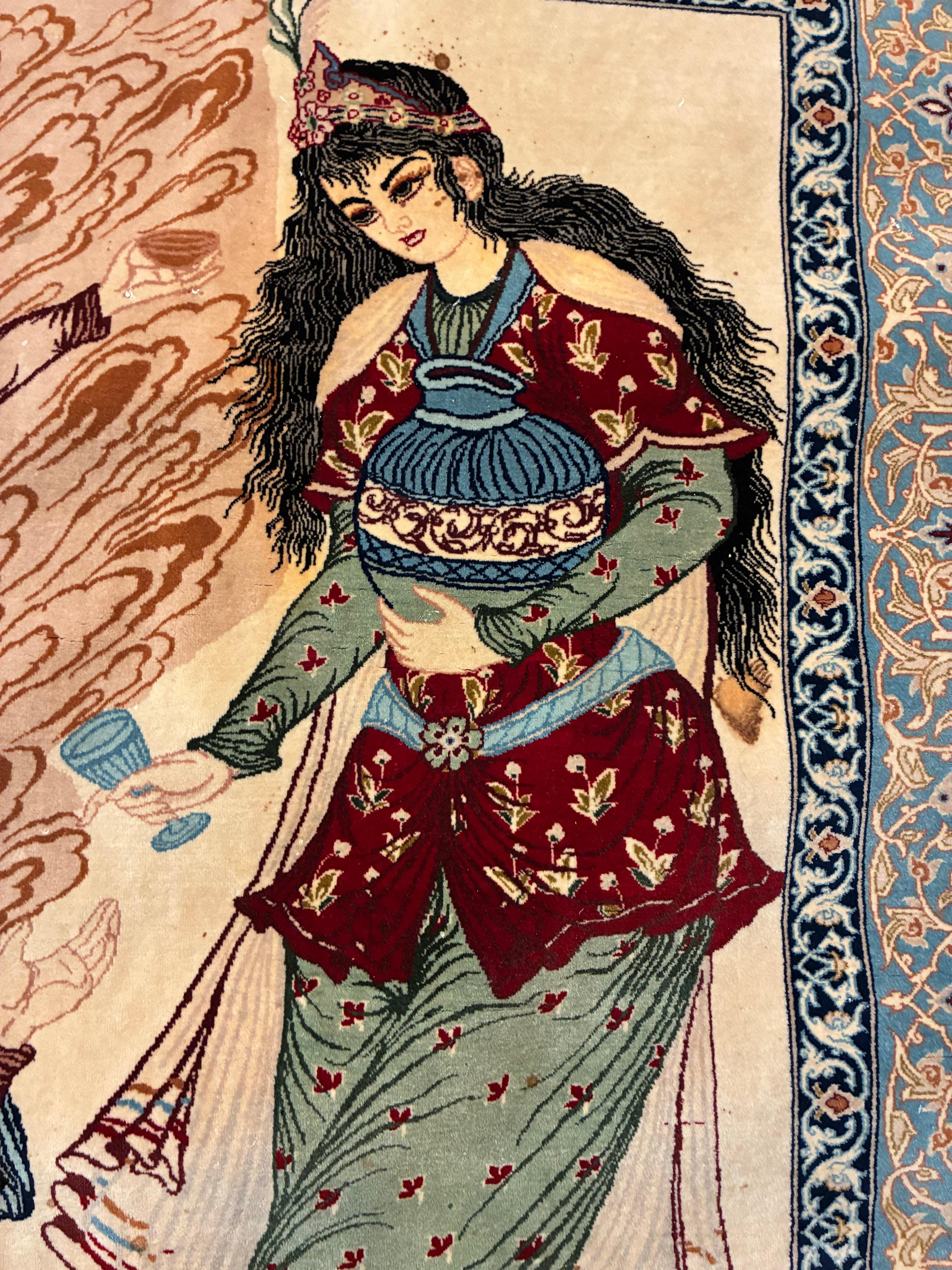 Persian Omar Khayam Esfahan wool and silk carpet For Sale