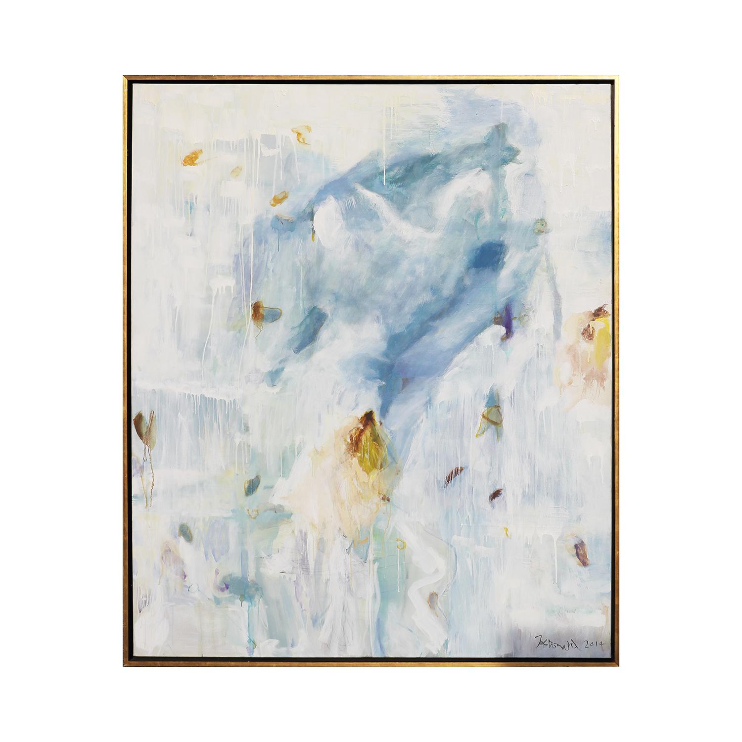 Large Pastel Blue and White Toned Abstract Expressionist - Painting by Omar McDonald