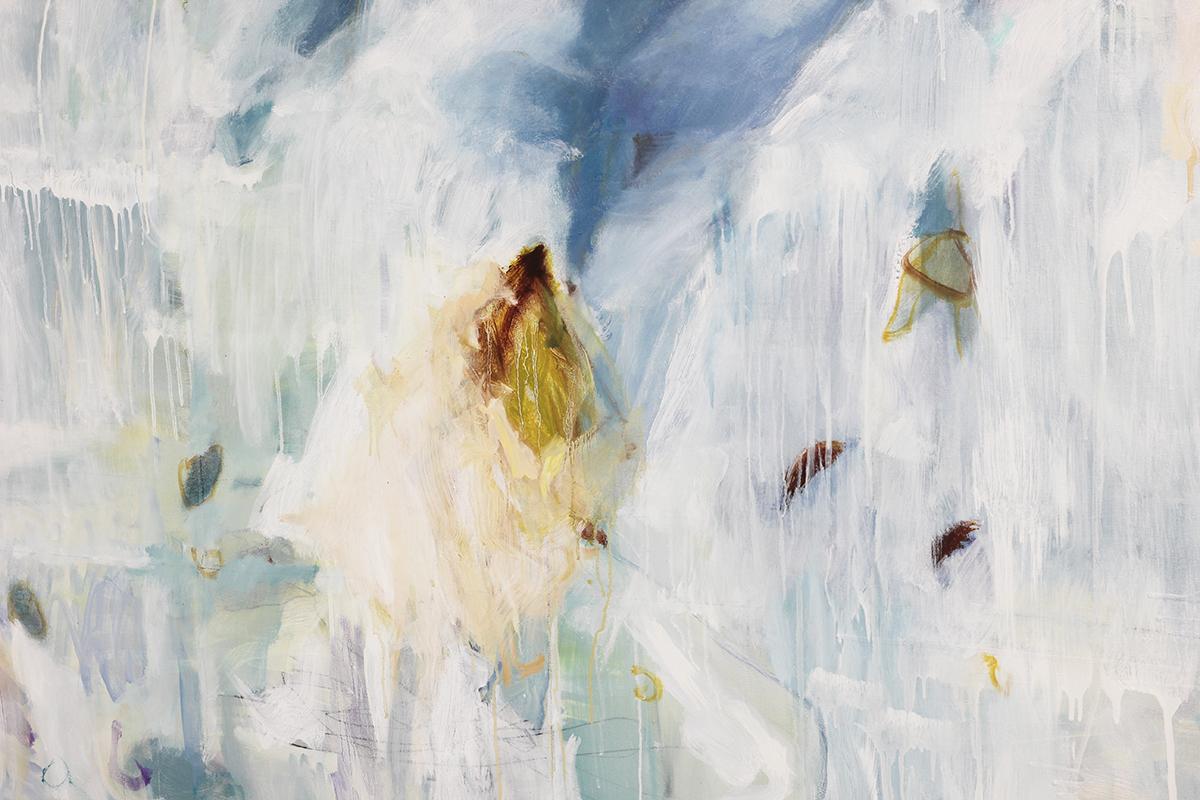 Large Pastel Blue and White Toned Abstract Expressionist - Gray Abstract Painting by Omar McDonald