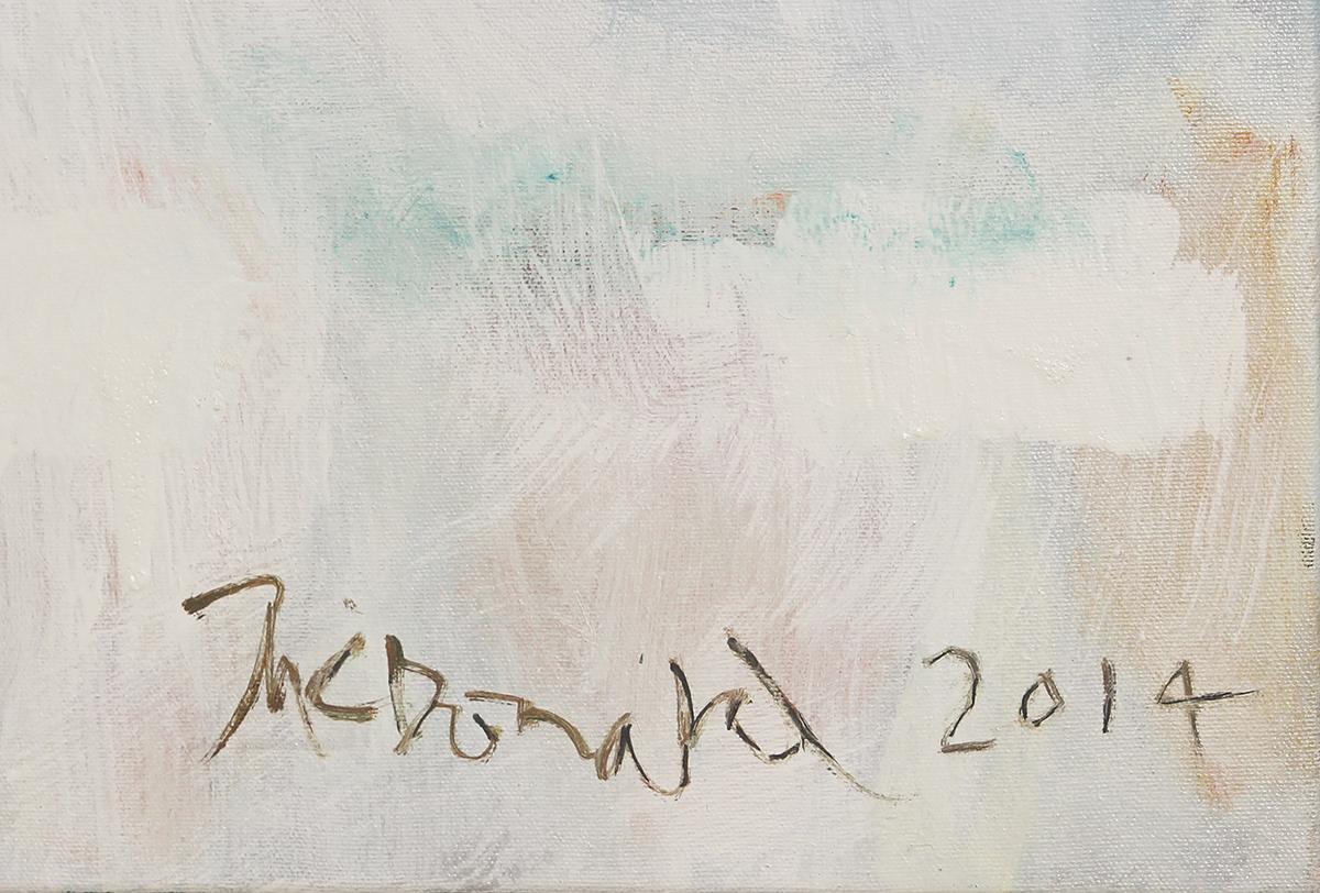 Large pastel blue and white toned abstract expressionist painting with yellow brushstroke accents. Signed by artist at the bottom right

Dimensions Without Frame: H 71.75 x W 60.25 in