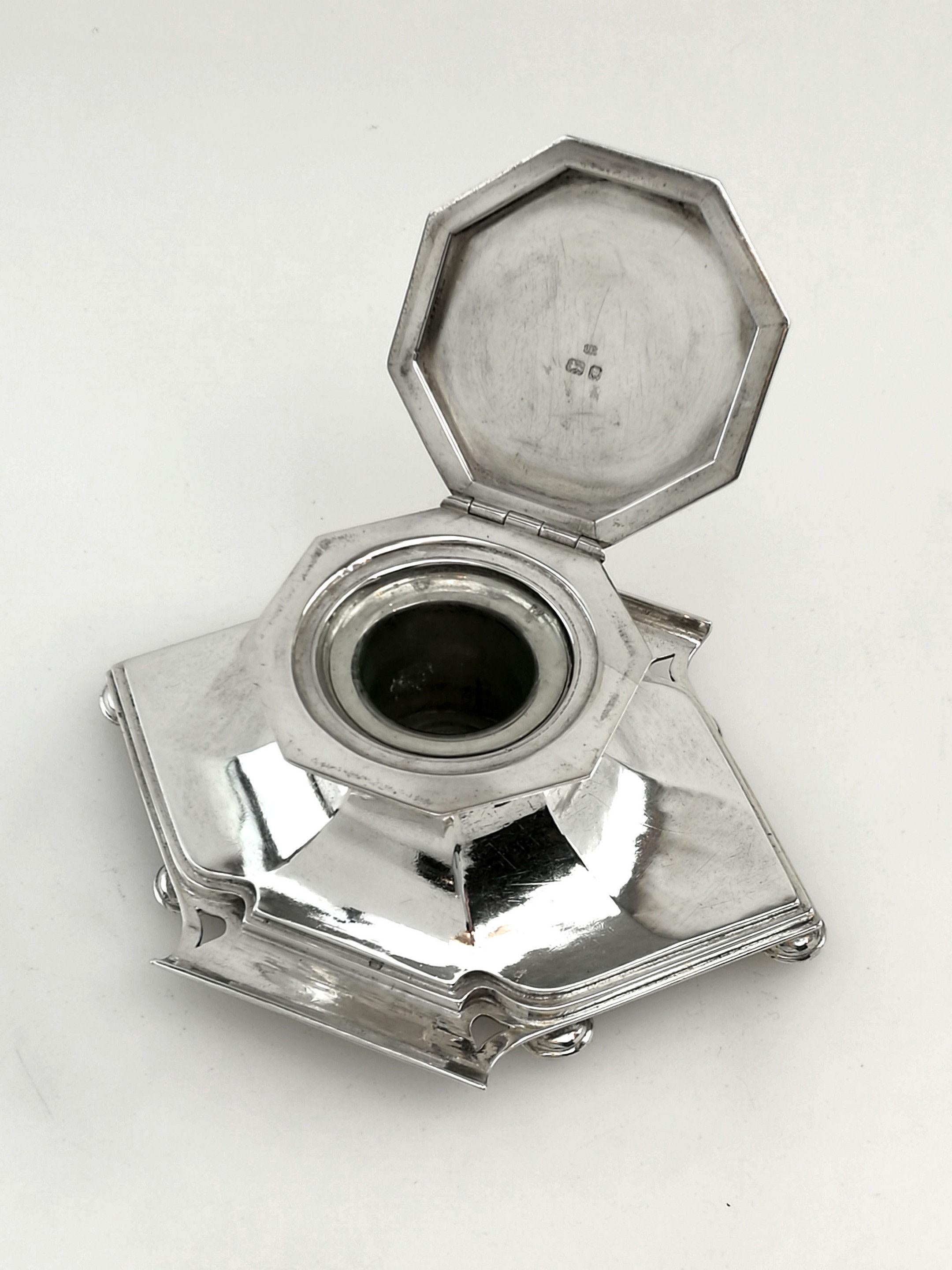 Mid-20th Century Omar Ramsden Arts & Crafts Sterling Silver Inkwell London 1935 Inkstand