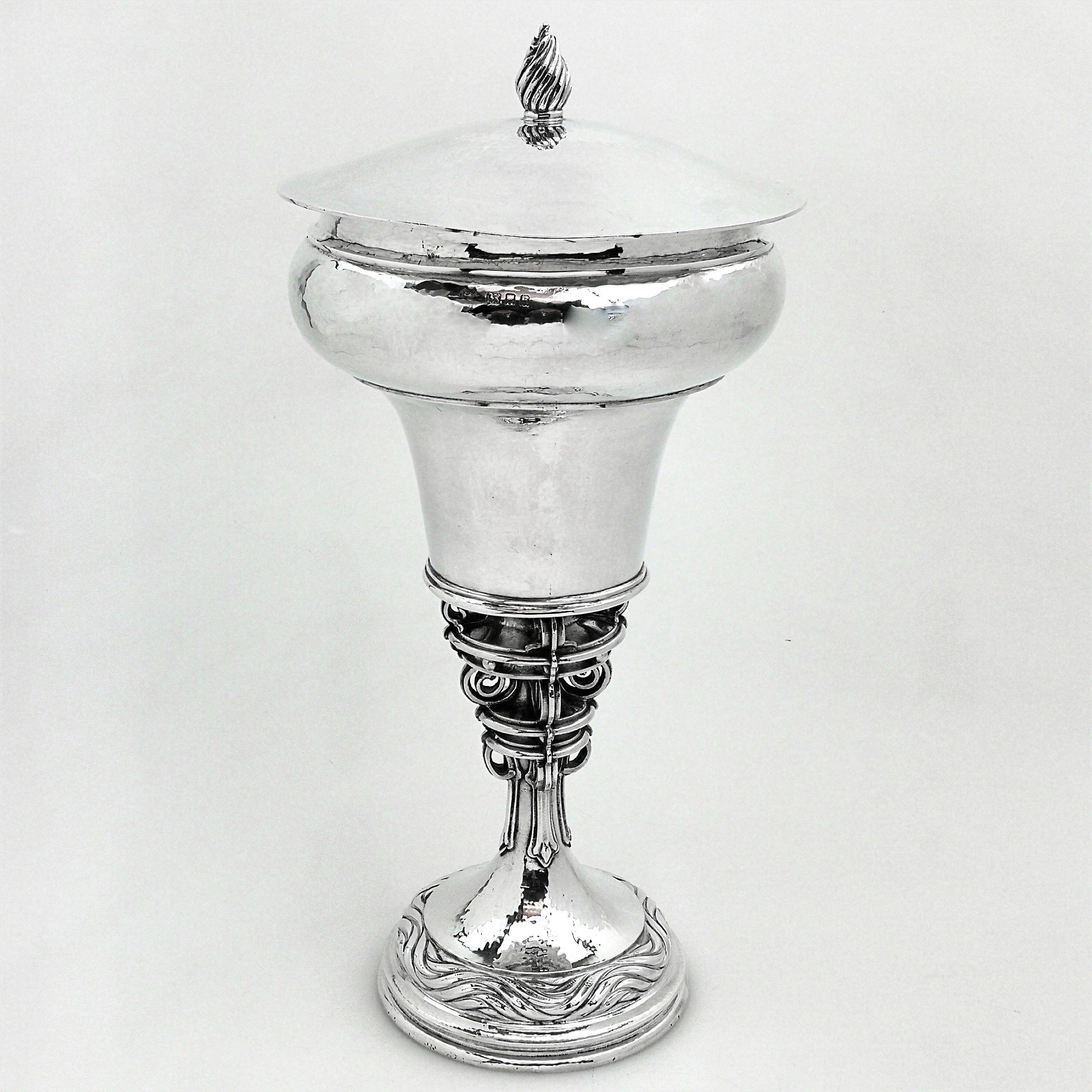 Arts and Crafts Omar Ramsden Sterling Silver Arts & Crafts Cup and Cover 1923 Centrepiece