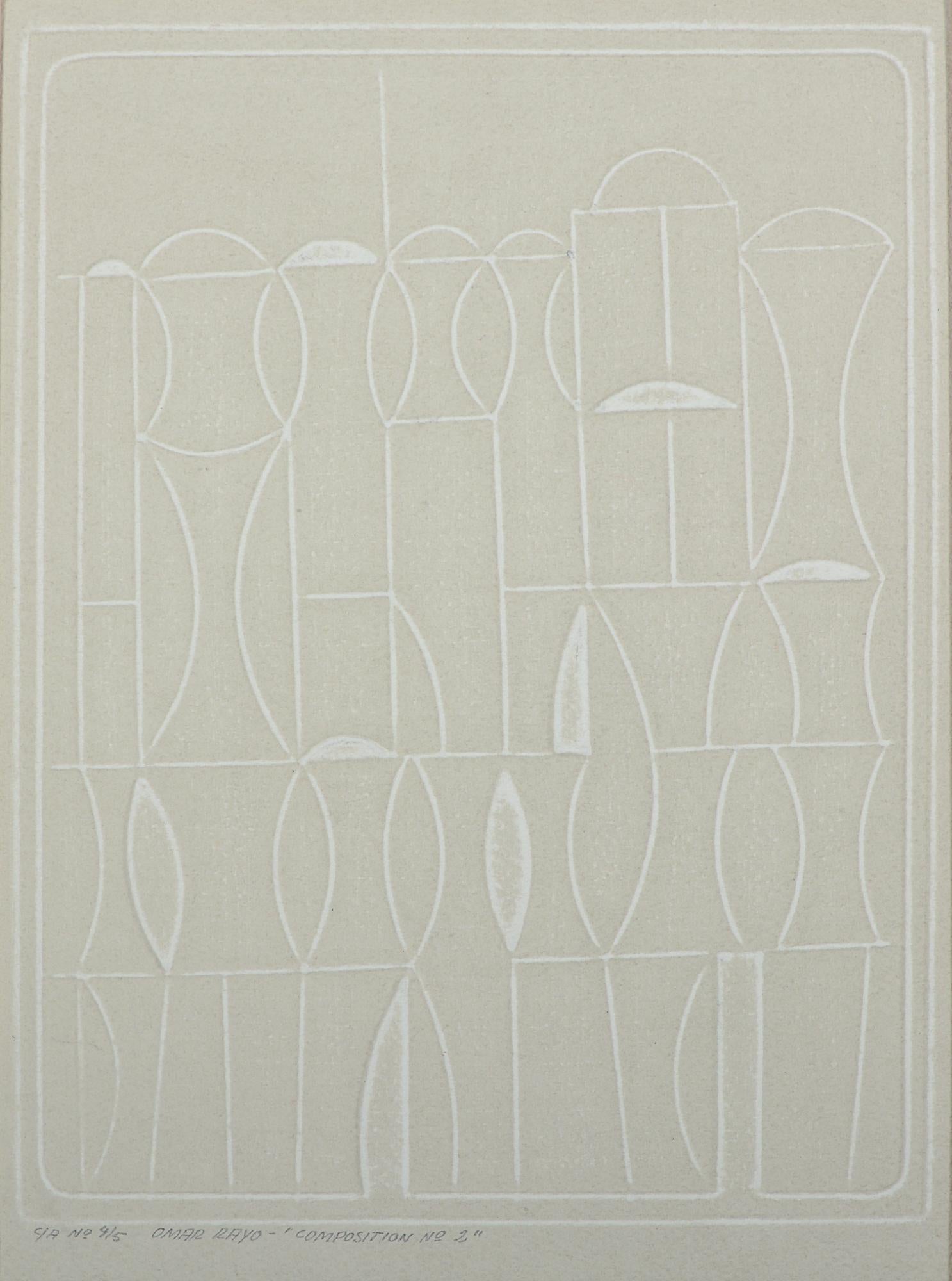 Omar Rayo Stampa calcografica a rilievo cieca Composizione n. 2
