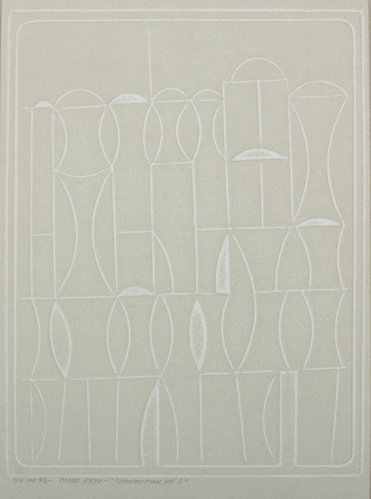 Omar Rayo Blind Embossed Intaglio Print Composition No. 2 For Sale