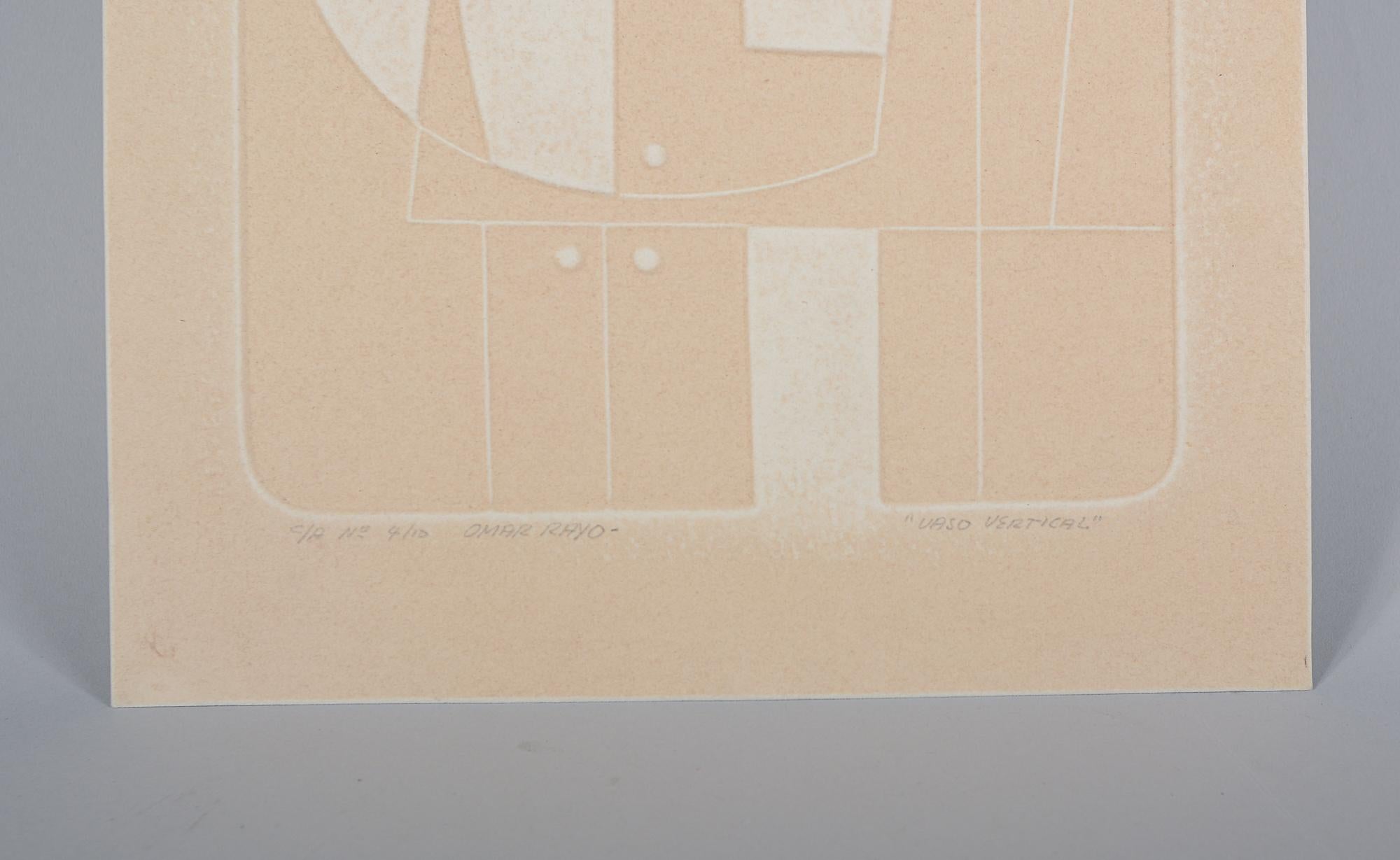 Mid-Century Modern Omar Rayo Blind Embossed Intaglio Print Vaso Vertical For Sale