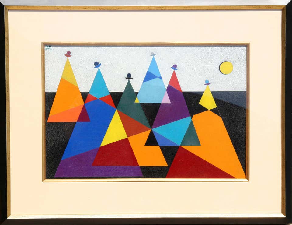 Women Walking, Abstract Painting on Paper by Omar Rayo