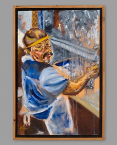 ESSENTIAL - Pittura a olio di un lavapiatti operaio essenziale di nome Raymundo