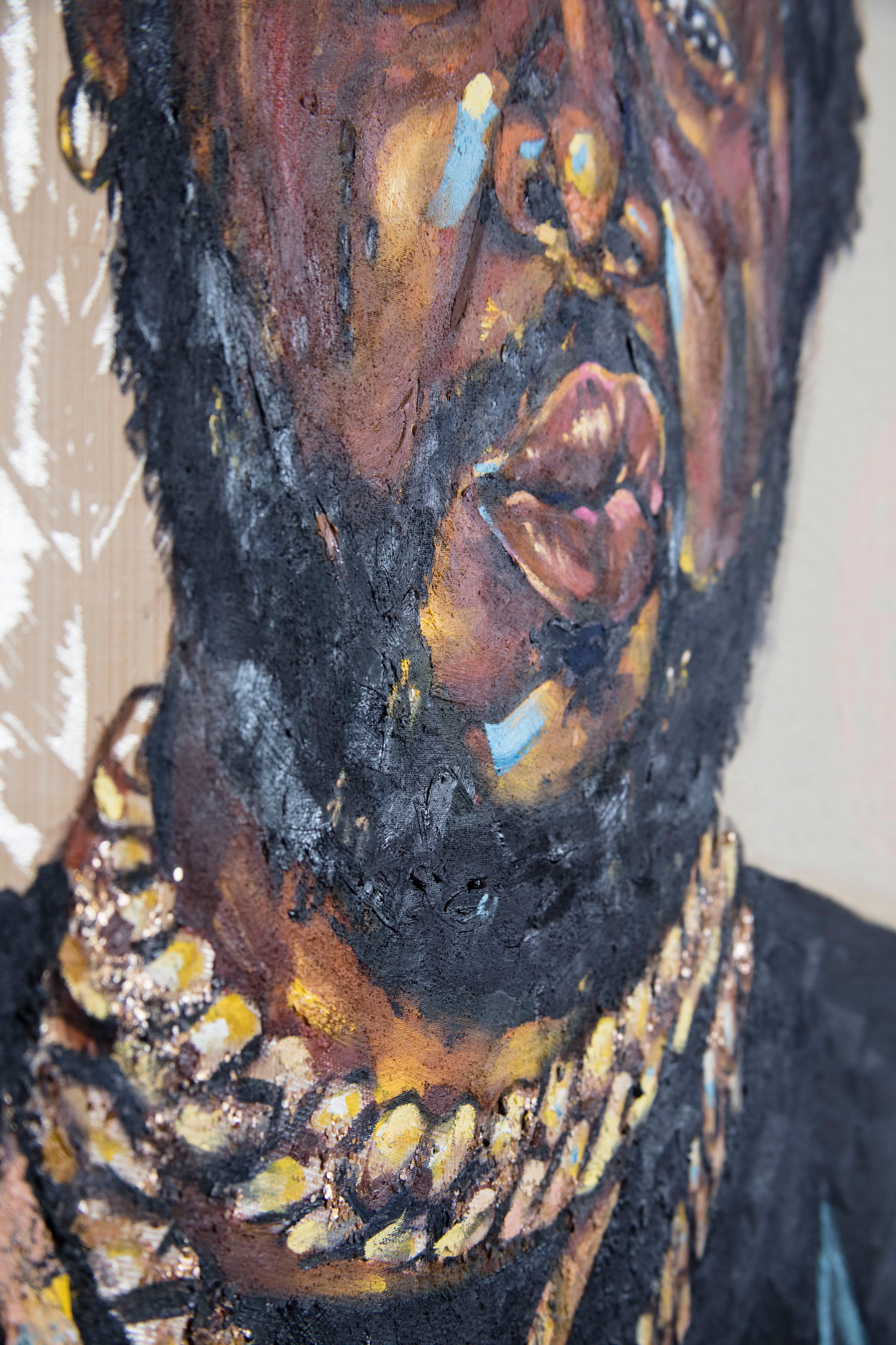 LA MAQUINA - Portrait Painting of Conway the Machine, Rapper, Gold, Black For Sale 4