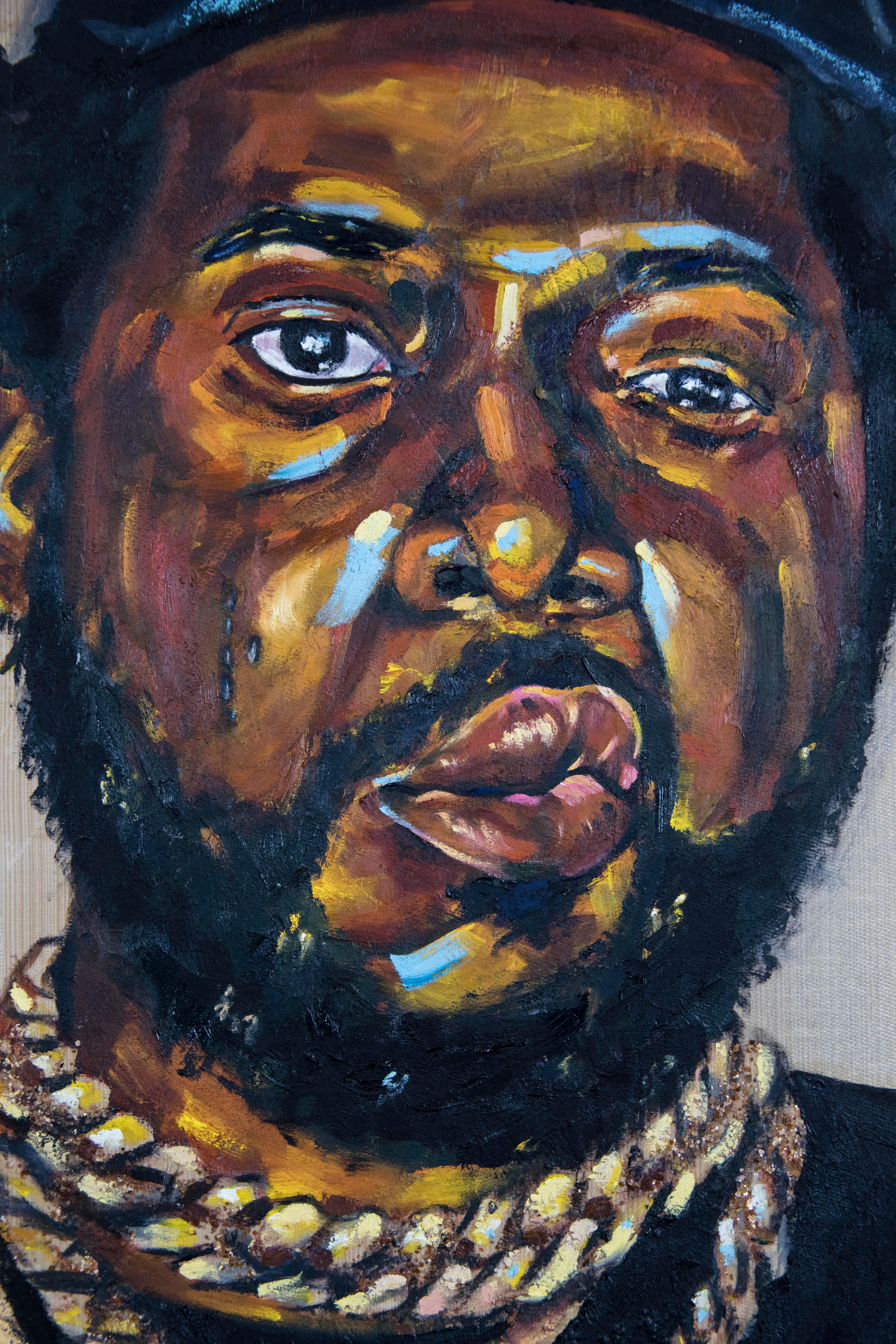 LA MAQUINA - Portrait Painting of Conway the Machine, Rapper, Gold, Black For Sale 1