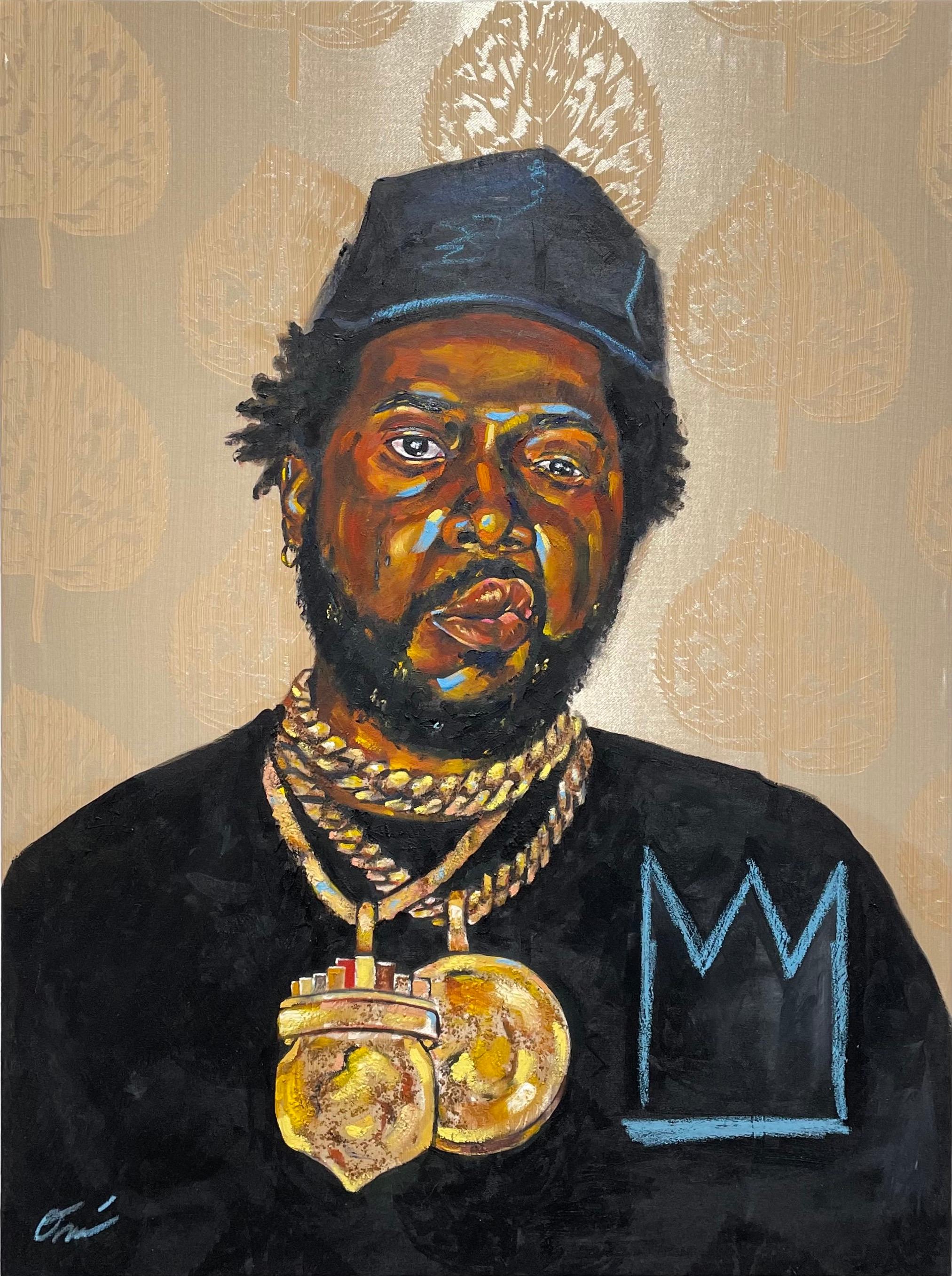 LA MAQUINA - Portrait Painting of Conway the Machine, Rapper, Gold, Black