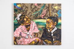 LOVE, ME - Pittura figurativa su tessuto marrone