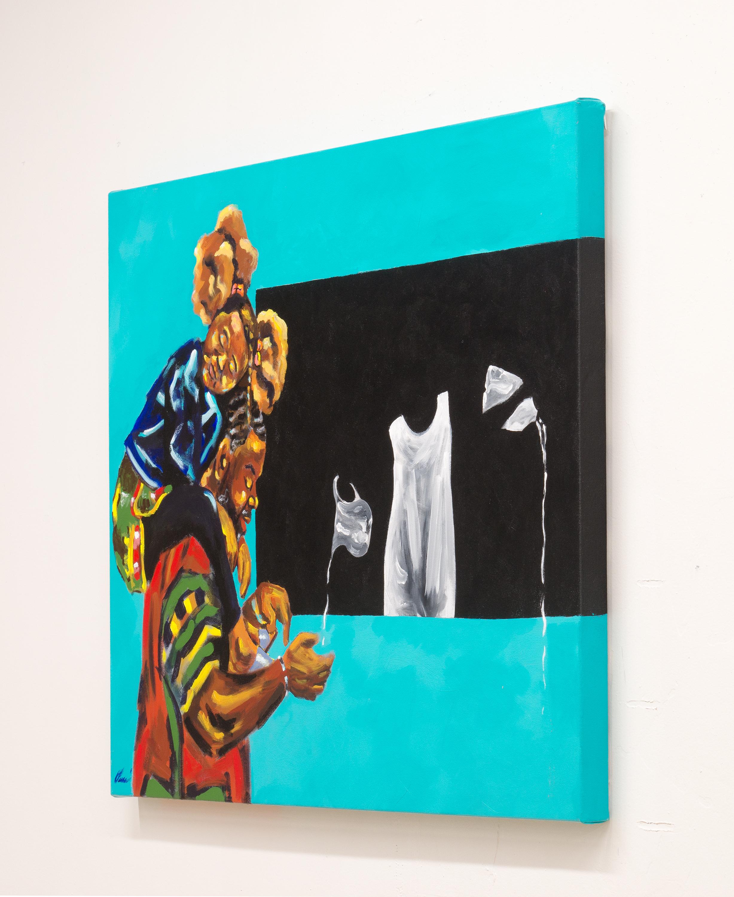 LLÉVAME AL AGUA se inspira en una fotografía de Lorna Simpson.  Hay agua literal en la fotografía, y la pieza también habla del alimento cultural que el padre está proporcionando al llevar a su hija por el museo.