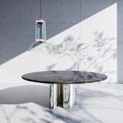 OMBO Round Contemporary Marble Dining Table in Chrome Finish by Mansi London