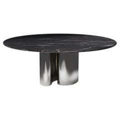 OMBO Round Contemporary Marble Dining Table in Chrome Finish by Mansi London
