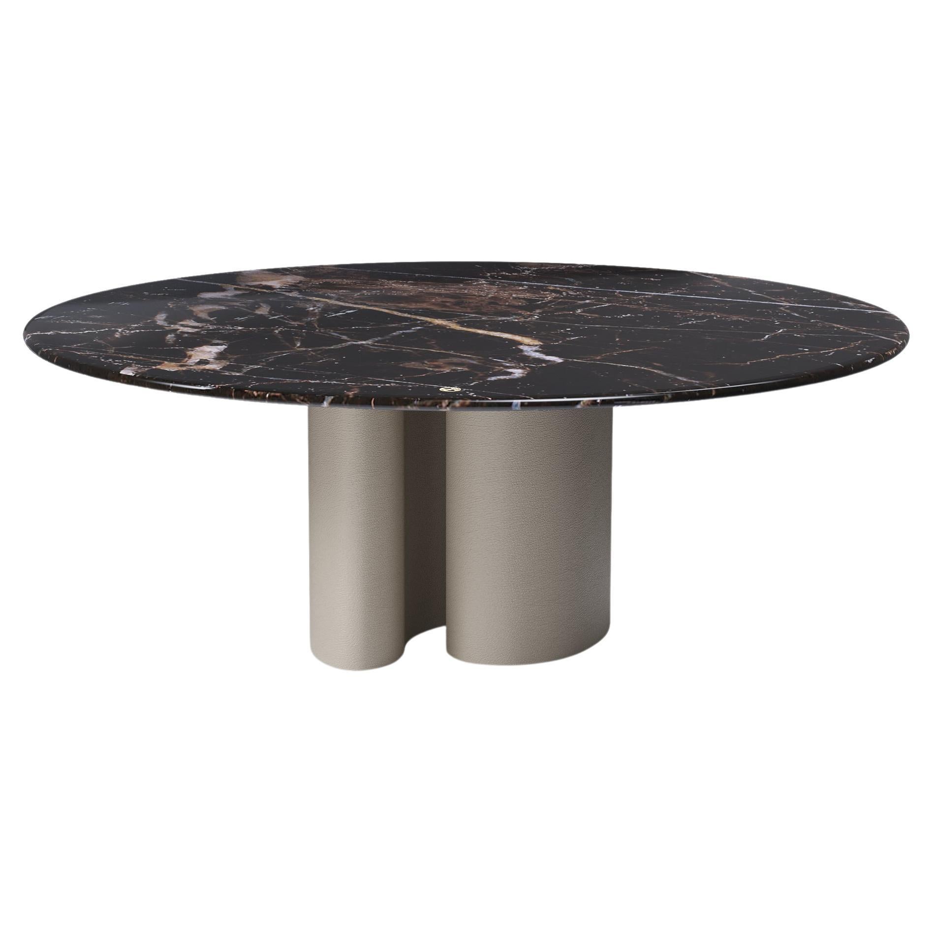 Ombo Round Contemporary Marble Dining Table in Leather Finish by Mansi