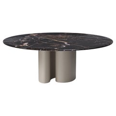 Ombo Round Contemporary Marble Dining Table in Leather Finish by Mansi London