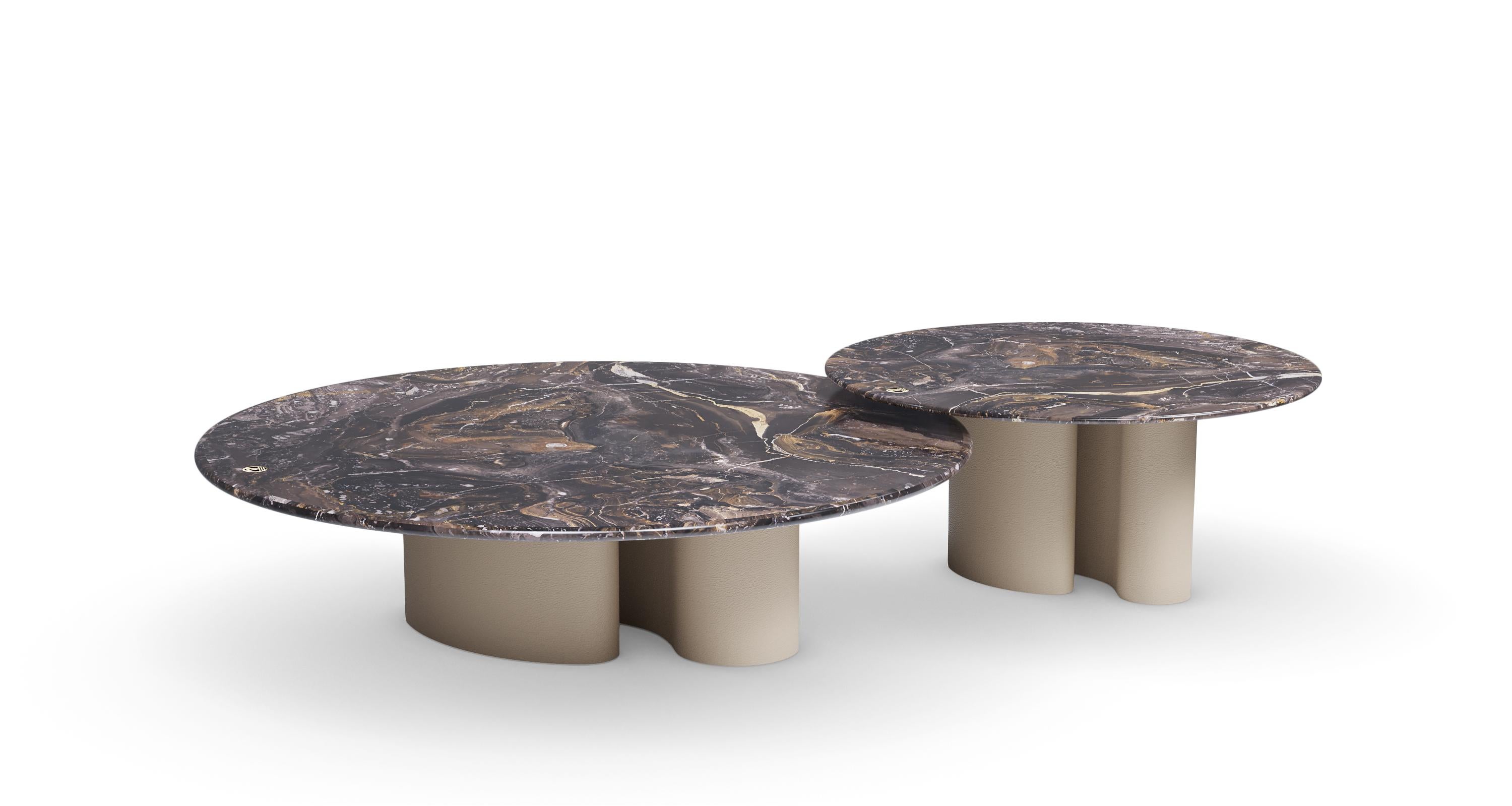 Ombo Round Organic Marble Coffee Tables in Leather Finish by Mansi ...