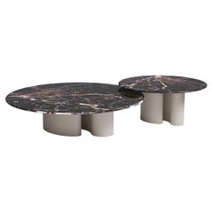 Ombo Round Organic Marble Coffee Tables in Leather Finish by Mansi London