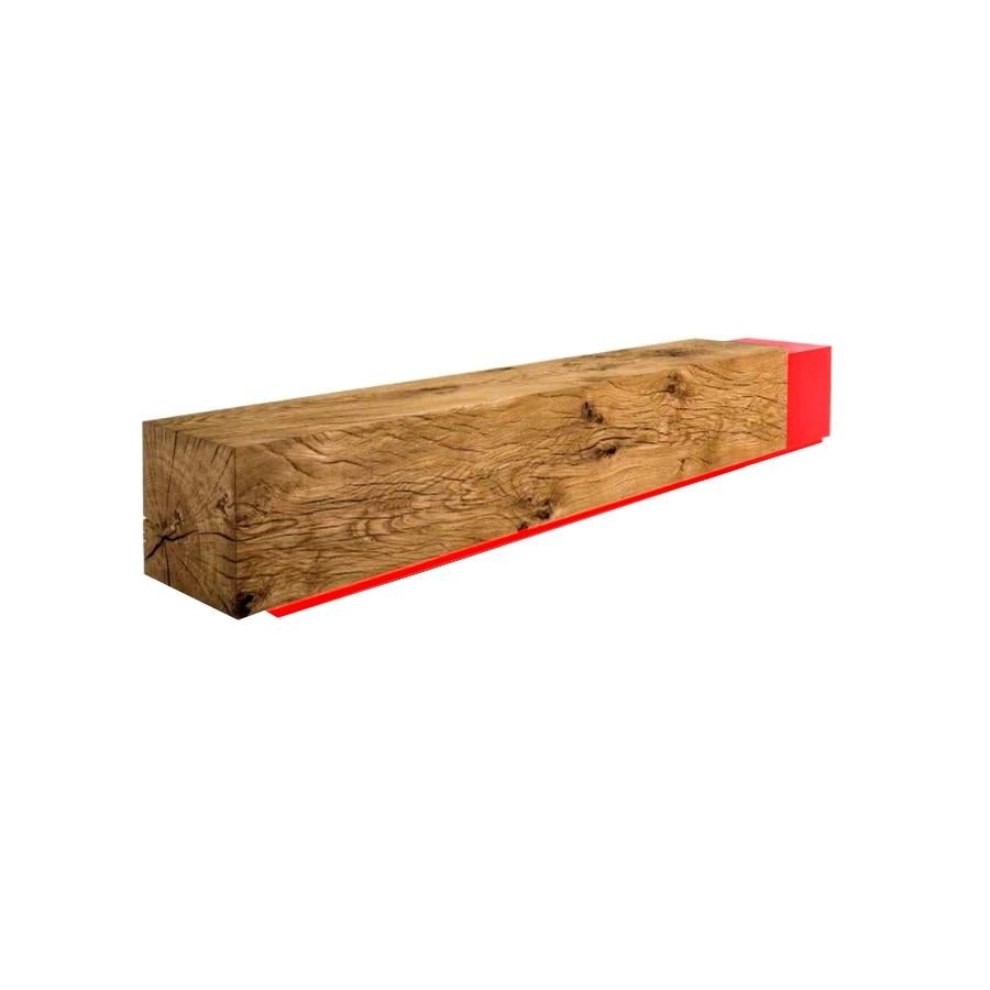 Ombra Cedar Bench with Red Accent, Designed by Hikaru Mori, Made in Italy In New Condition For Sale In Beverly Hills, CA