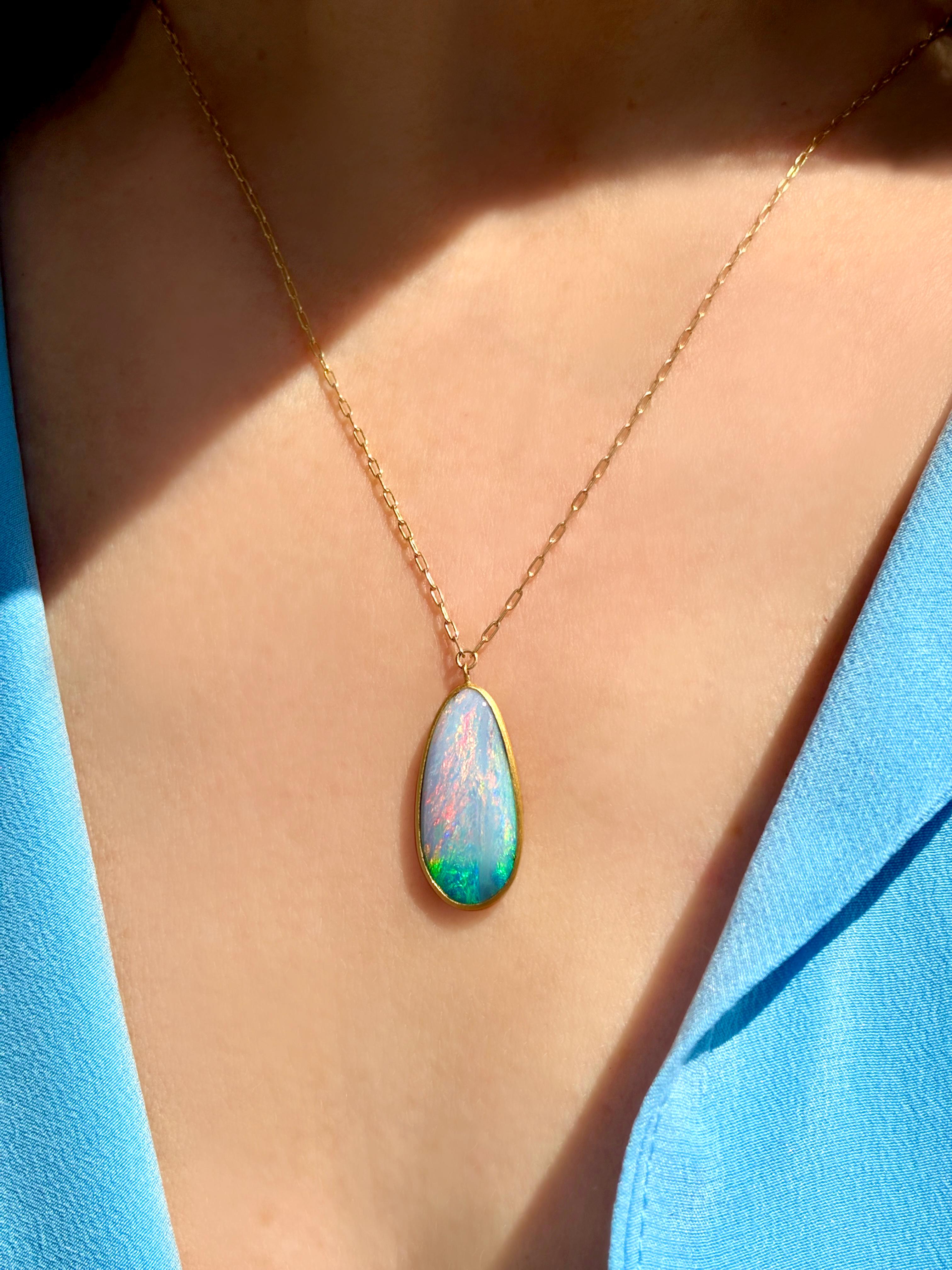 Modern Ombré Australian Rainbow Opal Gold Drop One of a Kind Necklace, Talkative 2025 For Sale