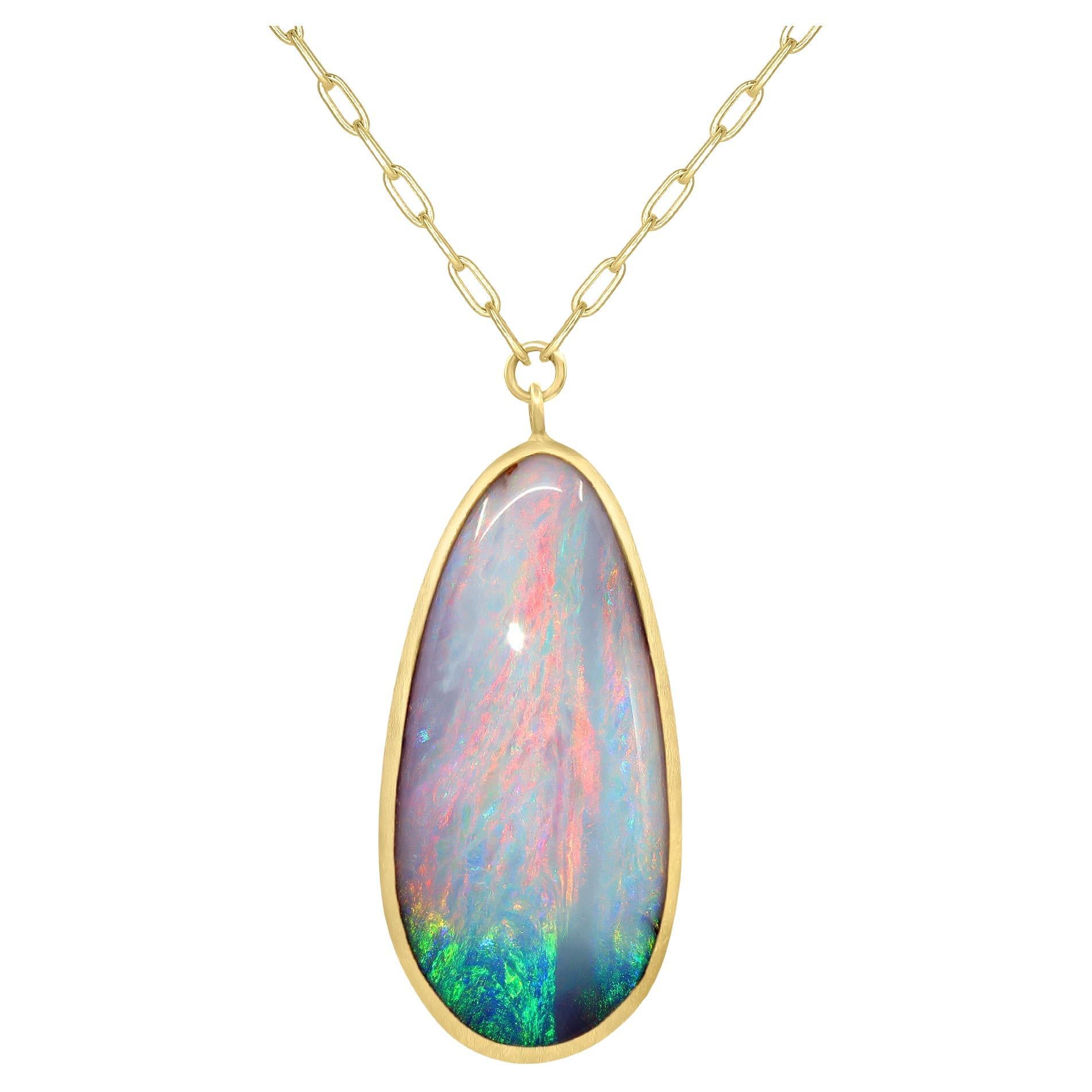 Ombré Australian Rainbow Opal Gold Drop One of a Kind Necklace, Talkative 2025 For Sale