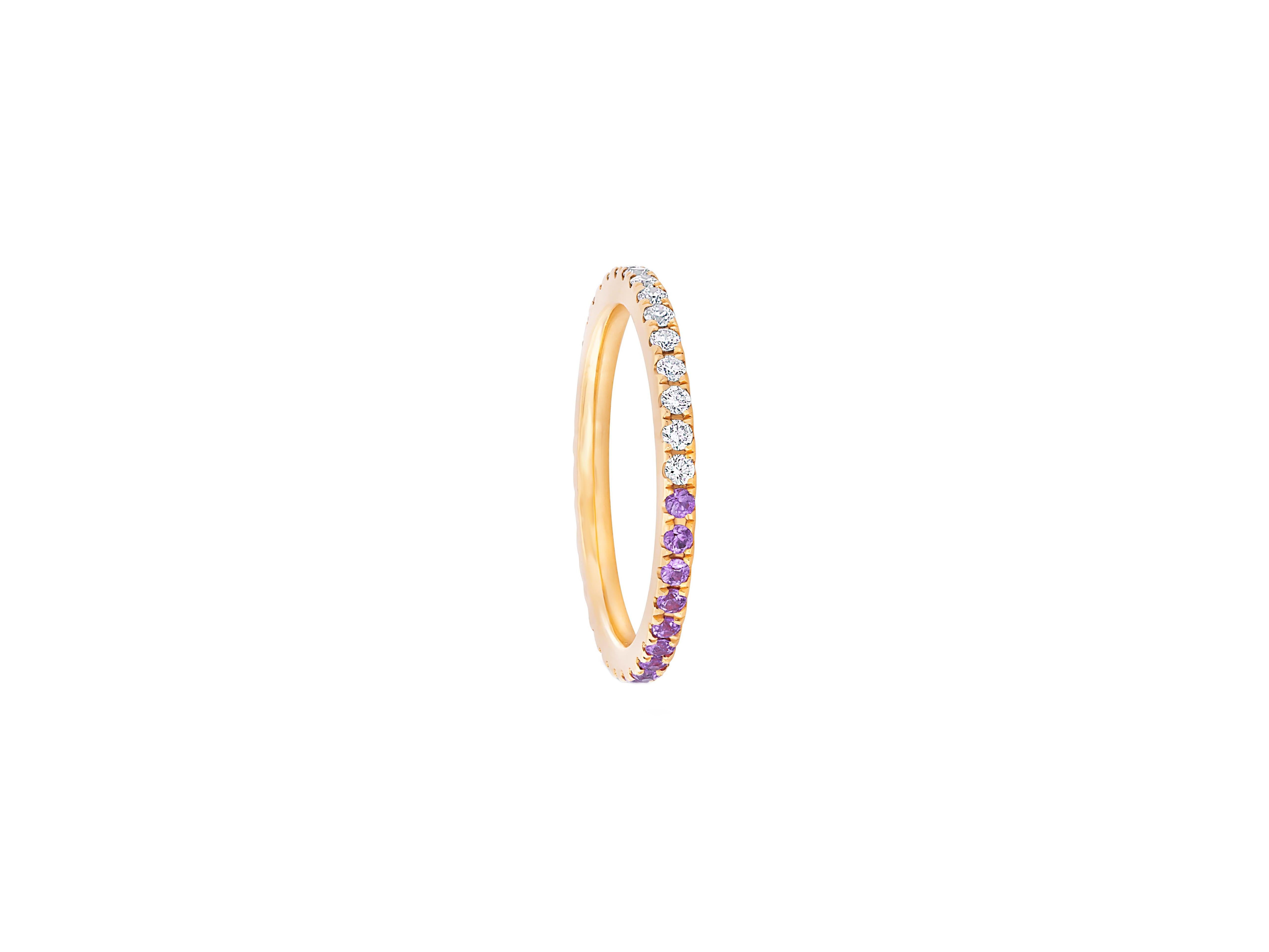 For Sale:  Ombre Blue Lab Amethyst and Moissanite 14k gold Eternity Band. 3