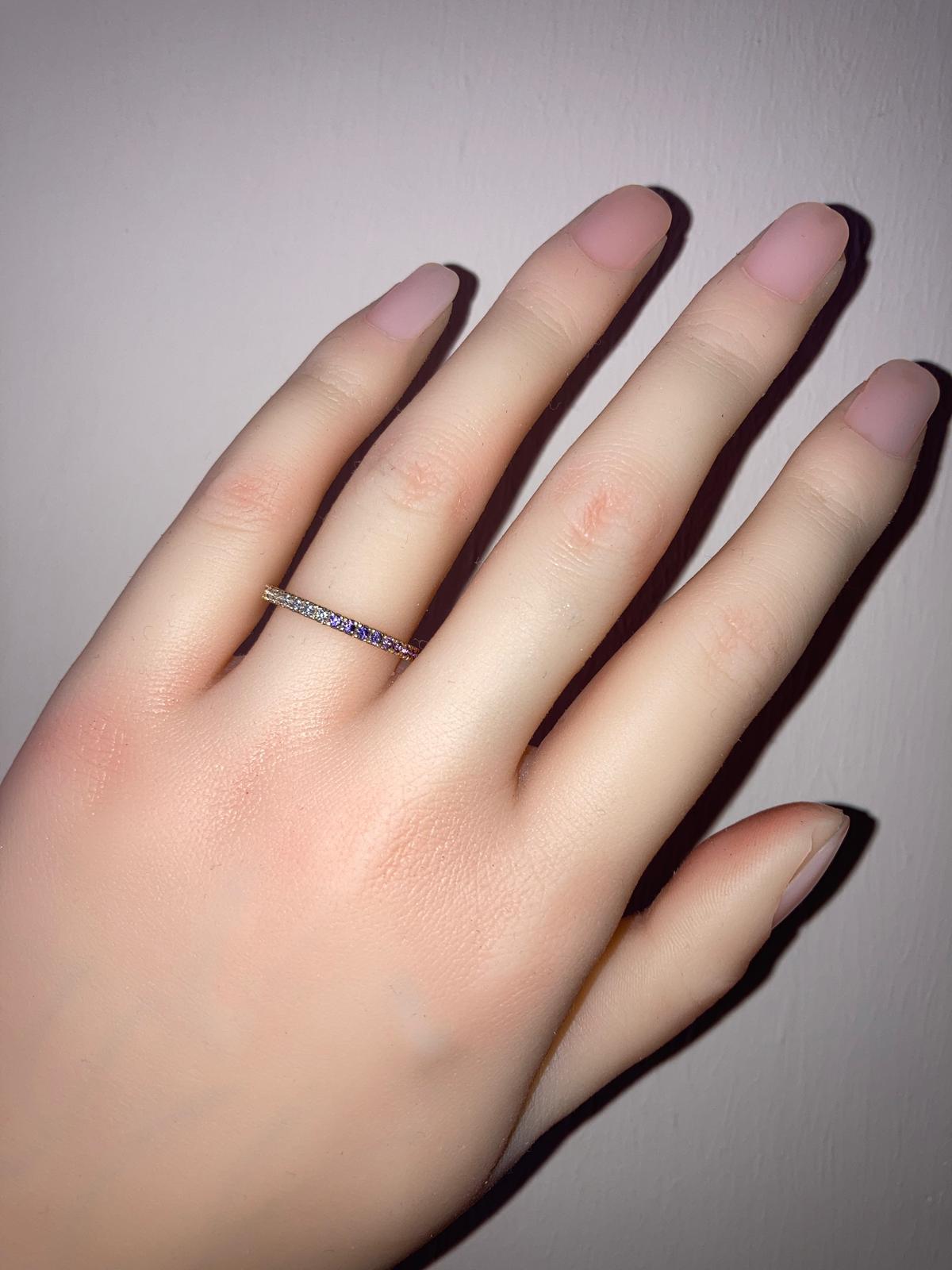 Ombre Blue Lab Amethyst and Moissanite 14k gold Eternity Band 5