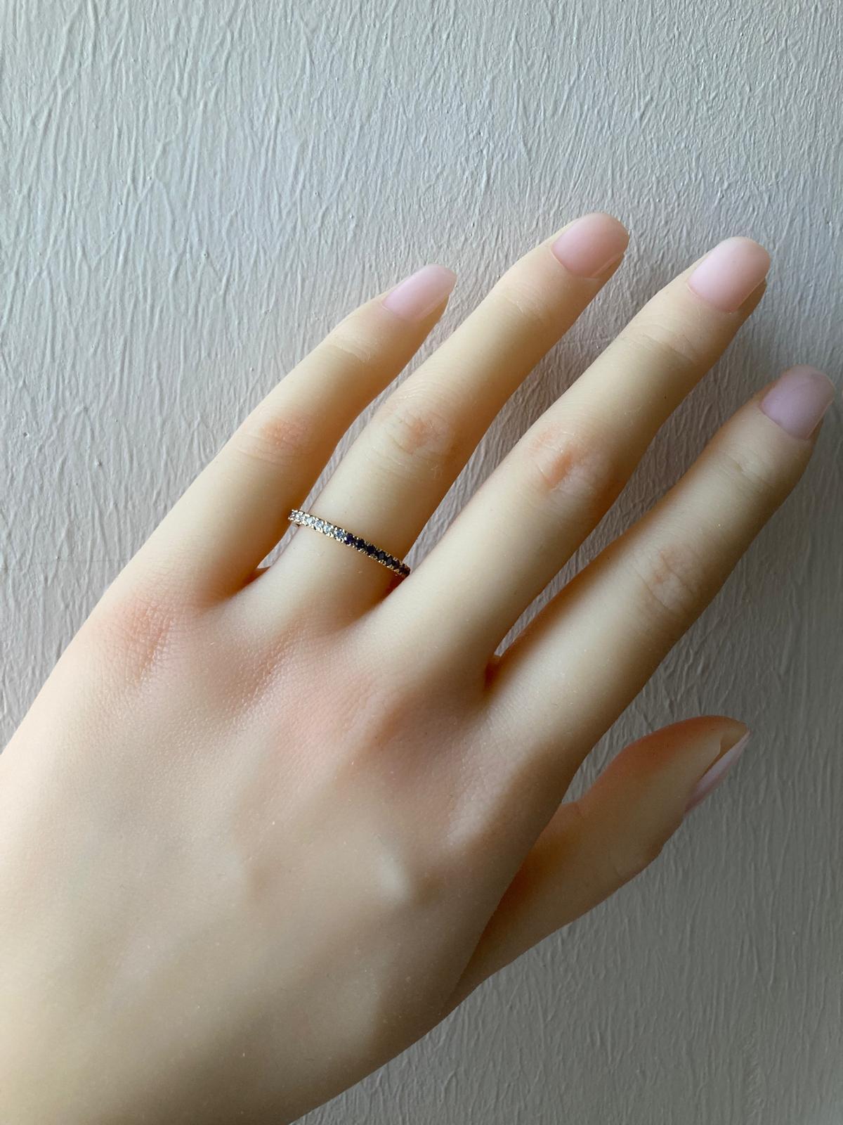 Ombre Blue Lab Amethyst and Moissanite 14k gold Eternity Band 6