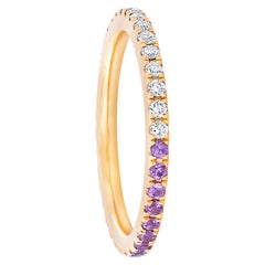 Ombre Blue Lab Amethyst and Moissanite 14k gold Eternity Band.