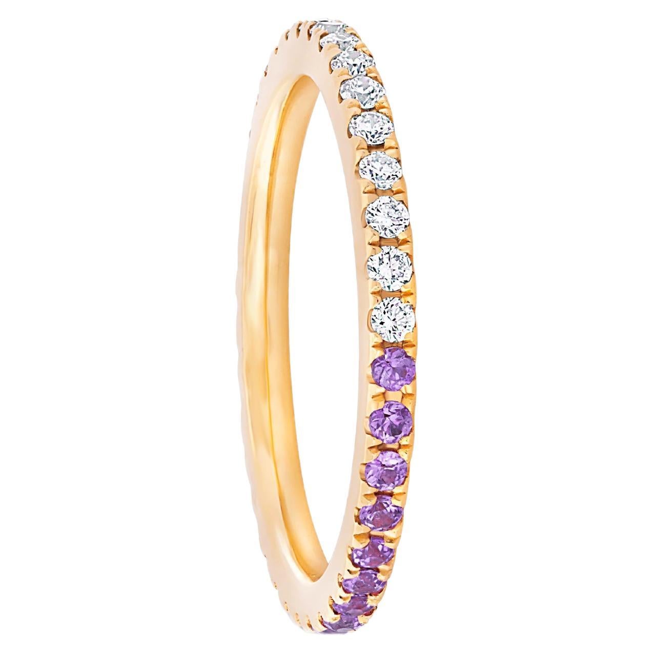 Ombre Blue Amethyst and Moissanite 14k gold Eternity Band. For Sale