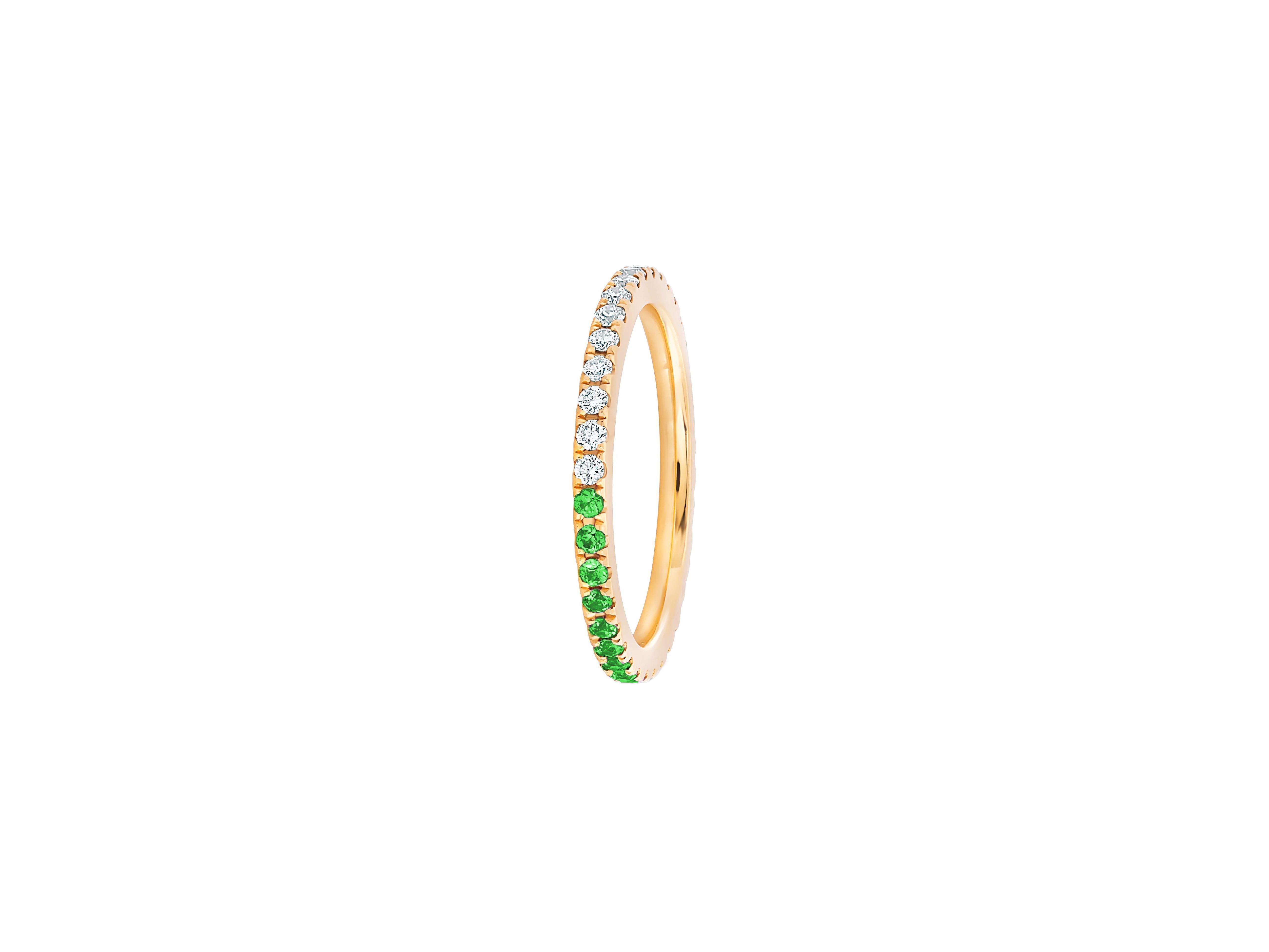 For Sale:  Ombre Blue Lab Emerald and Moissanite 14k gold Eternity Band 2