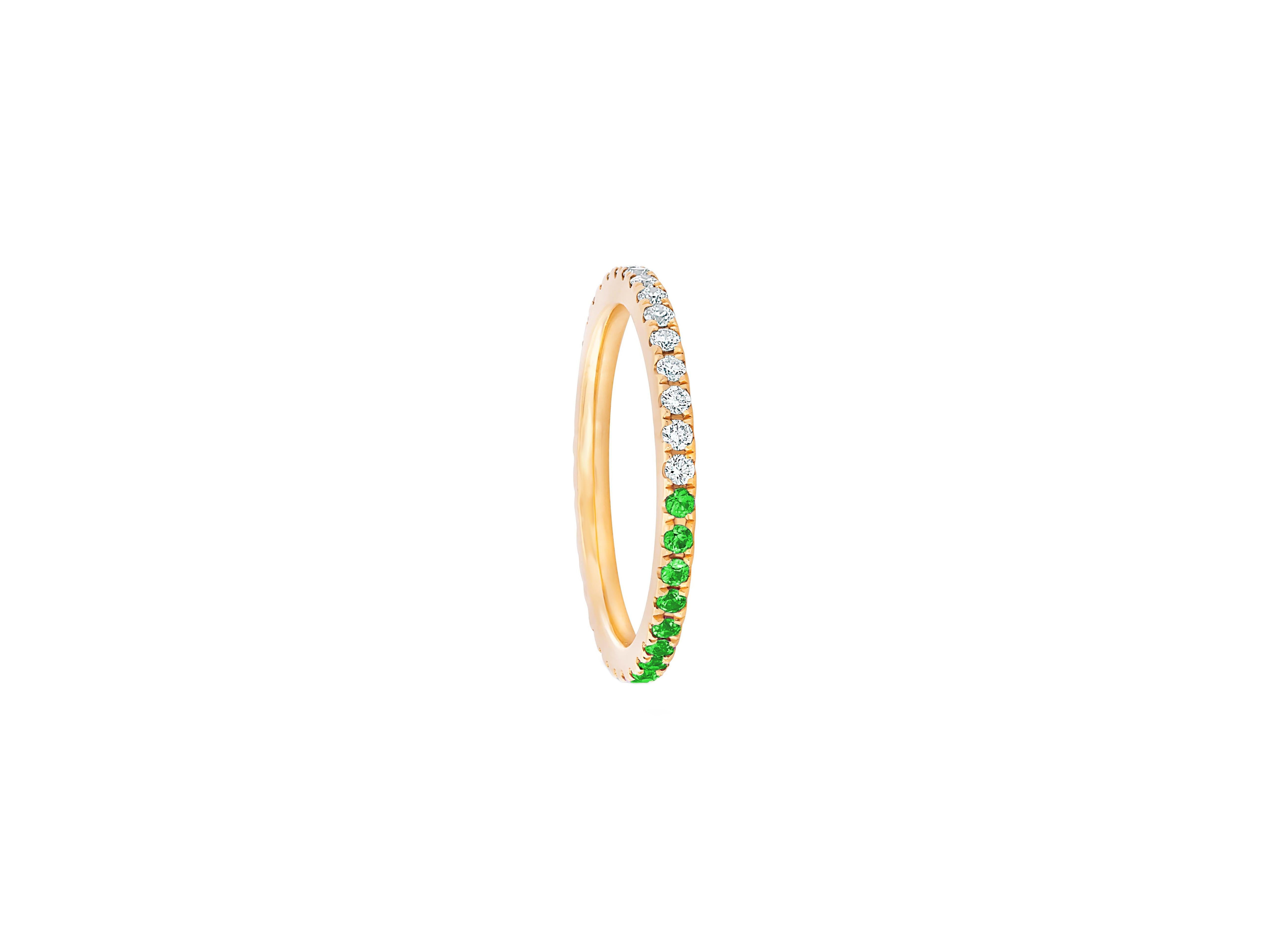 For Sale:  Ombre Blue Lab Emerald and Moissanite 14k gold Eternity Band.  4