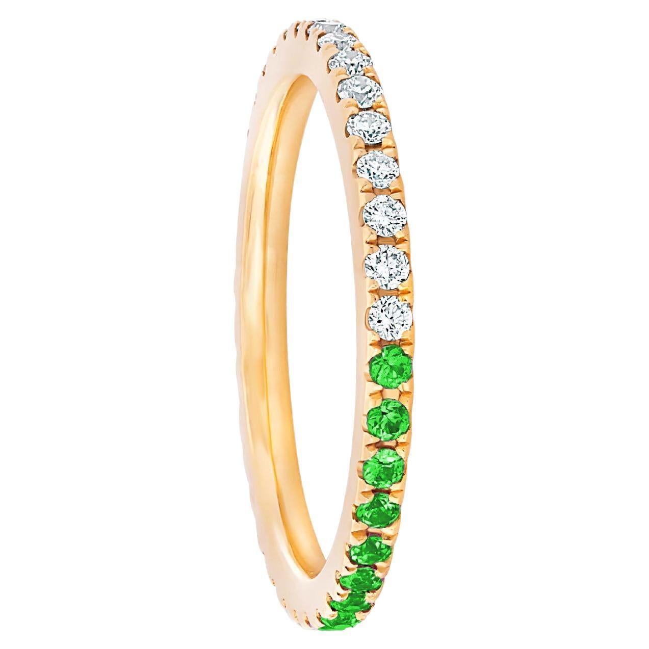 Ombre Blue Lab Emerald and Moissanite 14k gold Eternity Band. 