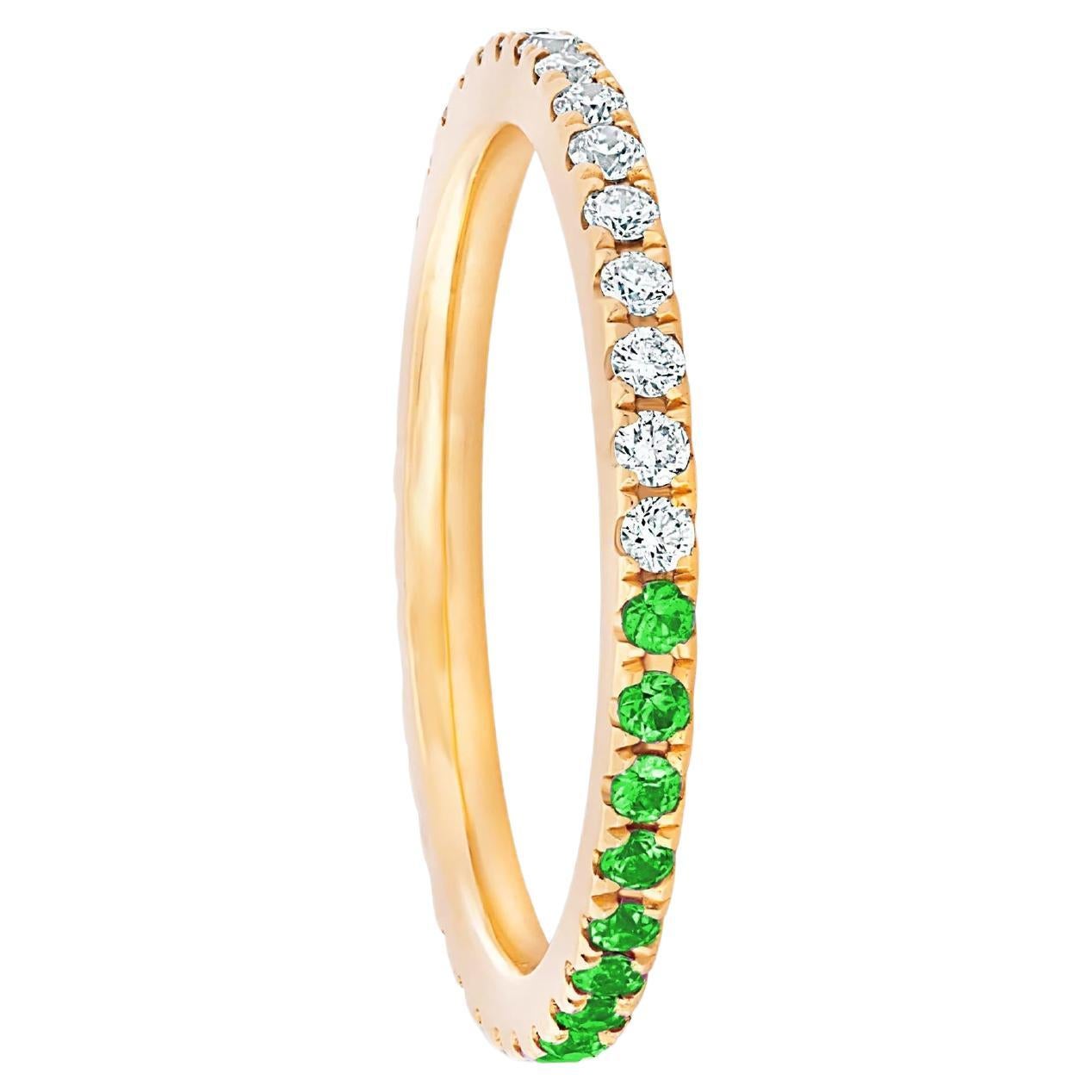 Ombre Blue Lab Emerald and Moissanite 14k gold Eternity Band