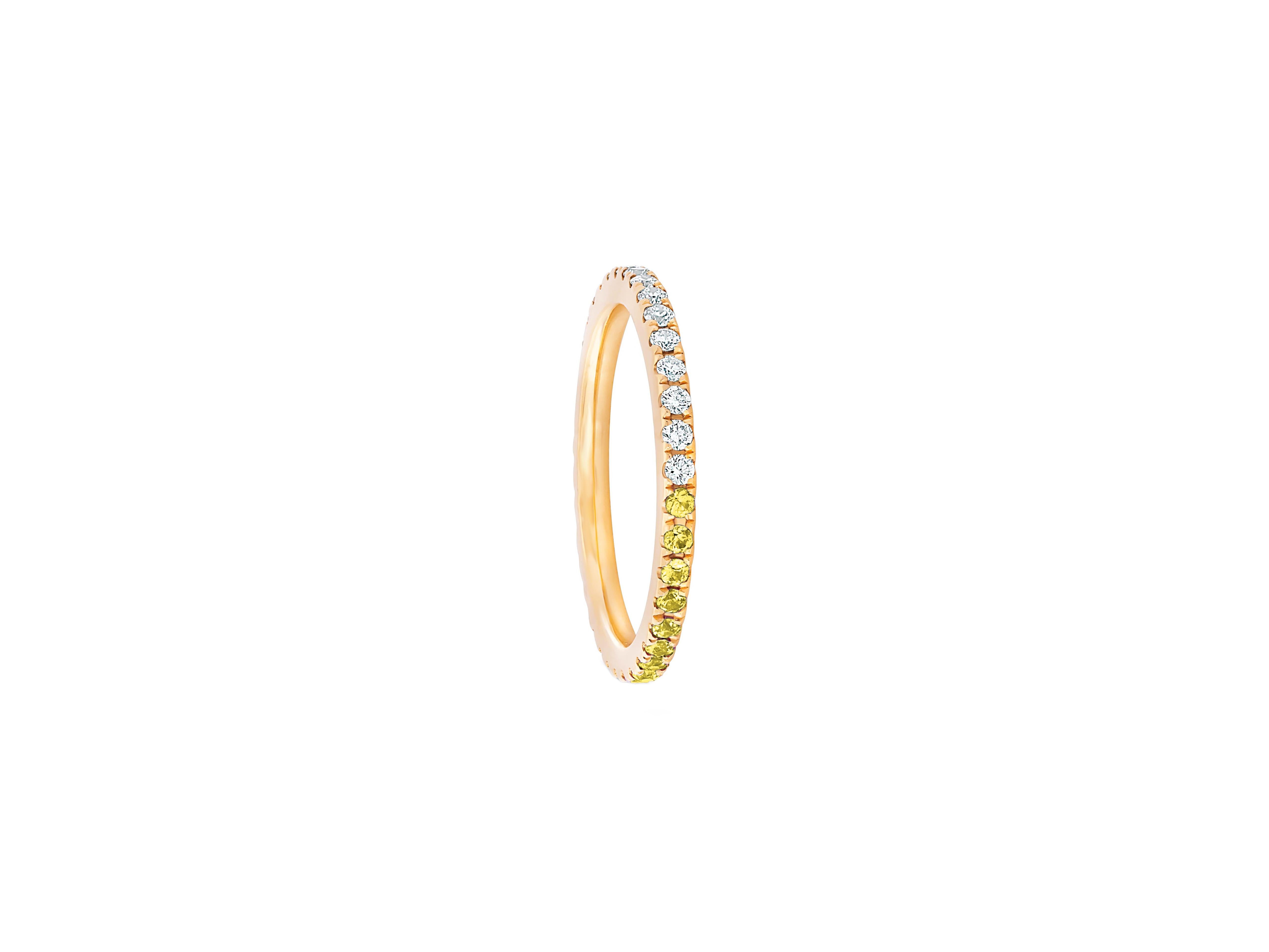 Modern Ombre Blue Lab  Sapphire and Moissanite 14k gold Eternity Band. For Sale