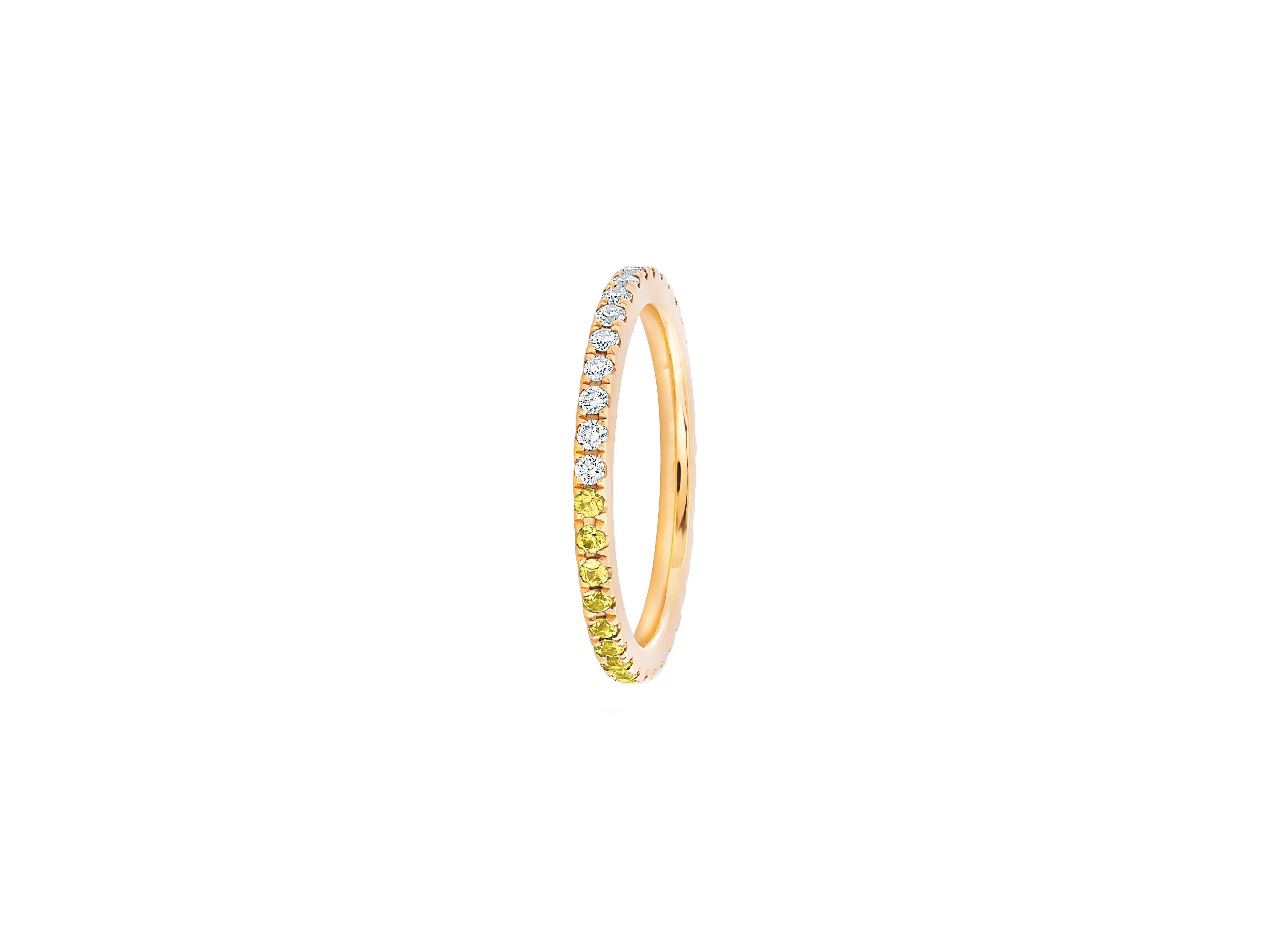 Round Cut Ombre Blue Lab  Sapphire and Moissanite 14k gold Eternity Band.